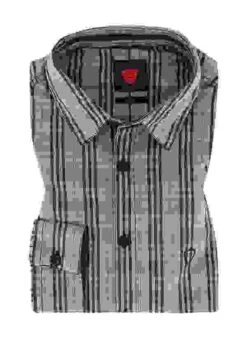 Hemd, Slim Fit, Baumwolle, Grau-schwarz Kariert -Milestone Shop 162023 norm 1