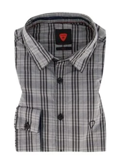 Hemd, Slim Fit, Baumwolle, Grau-schwarz Kariert