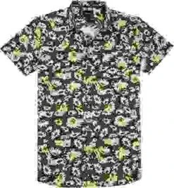 Quiksilver Kurzarmhemd, Tall Fit, Popeline, Schwarz-gelb Gemustert -Milestone Shop 263010 norm 1