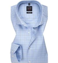 OLYMP Hemd, Body Fit, Baumwolle, Hellblau Kariert
