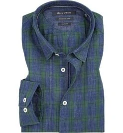Marc O'Polo Hemd, Shaped Fit, Baumwolle, Dunkelblau-schilfgrün Kariert
