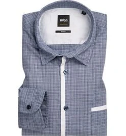 Boss Hemd, Slim Fit, Baumwolle, Dunkelblau-weiß Meliert