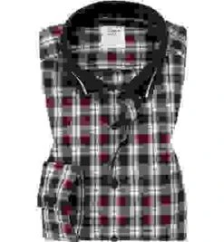 OLYMP Hemd, Body Fit, Twill, Dunkelrot Kariert -Milestone Shop 334096 norm 1