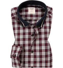OLYMP Hemd, Body Fit, Twill, Dunkelrot Kariert
