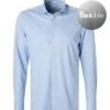 OLYMP Hemd, Super Slim Fit, Jersey, Hellblau Kariert