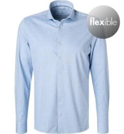 OLYMP Hemd, Super Slim Fit, Jersey, Hellblau Kariert