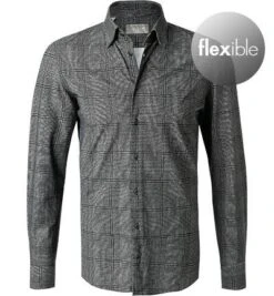 Hemd, Slim Fit, Jersey Geruchshemmend, Grau Kariert