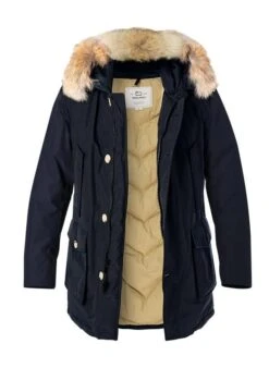 Woolrich Daunenparka Arctic, Baumwolle Echtfell, Dunkelblau