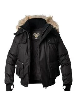 Daunenjacke, Mikrofaser Echtfell, Schwarz