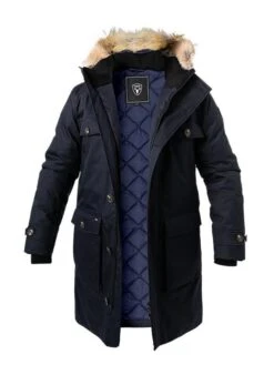 Daunenparka, Mikrofaser Echtfell, Navy