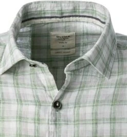 OLYMP Hemd, Body Fit, Reines Leinen, Grün Kariert -Milestone Shop 385423 norm2
