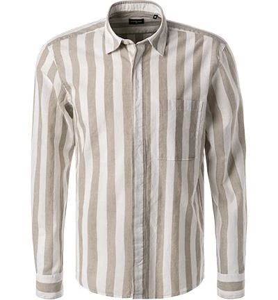 Strellson Hemd, Baumwoll-Leinen, Taupe-weiß Gestreift 3 Strellson Hemd, Baumwoll-Leinen, Taupe-weiß Gestreift