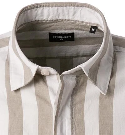 Strellson Hemd, Baumwoll-Leinen, Taupe-weiß Gestreift 4 Strellson Hemd, Baumwoll-Leinen, Taupe-weiß Gestreift – Bild 2