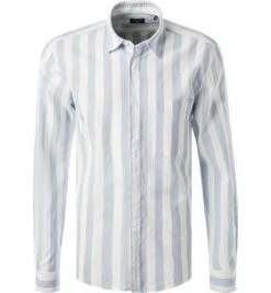 Strellson Hemd, Baumwoll-Leinen, Hellblau-weiß Gestreift