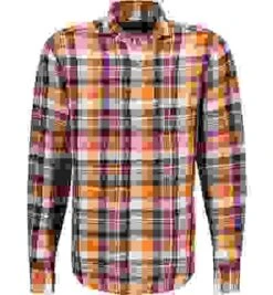 Stenströms Hemd, Fitted Body, Reines Leinen, Dunkelorange-blau -Milestone Shop 394069 norm 1