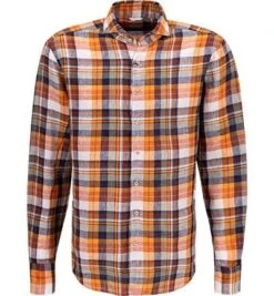 Stenströms Hemd, Fitted Body, Reines Leinen, Dunkelorange-blau