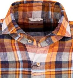 Stenströms Hemd, Fitted Body, Reines Leinen, Dunkelorange-blau -Milestone Shop 394069 norm2