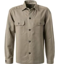 Boss Overshirt, Relaxed Fit, Leinen, Grün