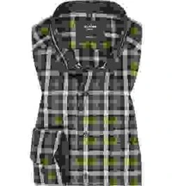 OLYMP Hemd, Modern Fit, Baumwolle, Lindgrün Kariert -Milestone Shop 396565 norm 1