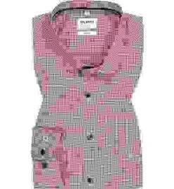 OLYMP Hemd, Body Fit, Baumwolle, Rot Kariert -Milestone Shop 397561 norm 1