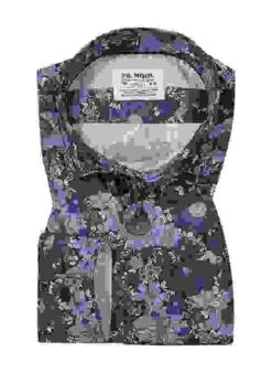 Hemd, Shaped Fit, Baumwolle CO2-Neutral, Indigo Gemustert 9 Hemd, Shaped Fit, Baumwolle CO2-Neutral, Indigo Gemustert -Milestone Shop 398256 norm 1