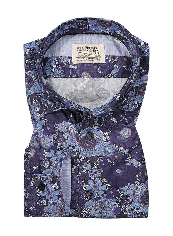 Hemd, Shaped Fit, Baumwolle CO2-Neutral, Indigo Gemustert 3 Hemd, Shaped Fit, Baumwolle CO2-Neutral, Indigo Gemustert