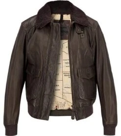 Lederjacke, Schafleder Pelzkragen, Kaffeebraun