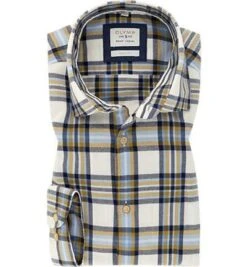 OLYMP Hemd, Body Fit, Baumwolle, Weiß-blau Kariert