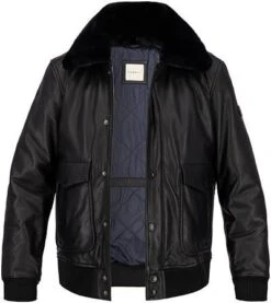 Bugatti Lederblouson, Lammleder Fellkragen, Schwarz