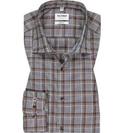 OLYMP Hemd, Body Fit, Baumwoll-Stretch, Braun-schwarz Kariert