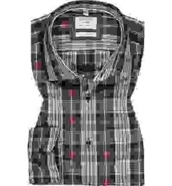 OLYMP Hemd, Body Fit, Baumwolle, Marine-hellbraun Kariert -Milestone Shop 404320 norm 1