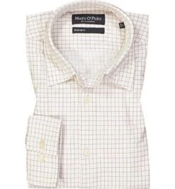 Marc O'Polo Hemd, Regular Fit, Bio Baumwolle, Weiß-hellbraun Kariert