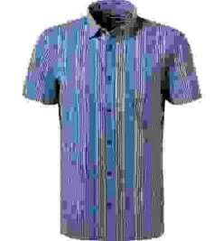 Strellson Kurzarmhemd, Baumwoll-Stretch, Blau Gestreift -Milestone Shop 410546 norm 1