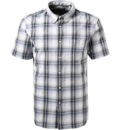 Pierre Cardin Kurzarmhemd, Baumwoll-Stretch, Blau Kariert