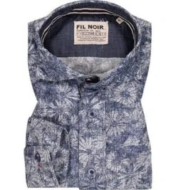 Hemd, Shaped Fit, Baumwolle, Indigo Gemustert