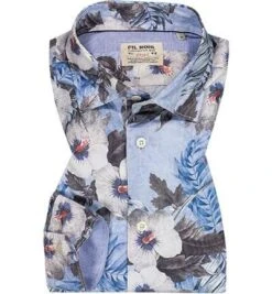 Hemd, Shaped Fit, Baumwolle, Blau Gemustert