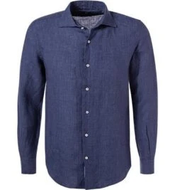 Hemd, Regular Fit, Leinen, Navy Meliert