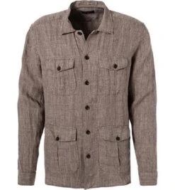 Hackett Overshirt, Leinen, Taupe Meliert