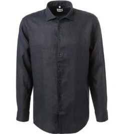 Seidensticker Hemd, Regular Fit, Reines Leinen, Dunkelblau