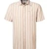 Pepe Jeans Kurzarmhemd, Slim Fit, Leinen-Baumwolle, Beige-weiß Gestreift -Milestone Shop 412353 norm