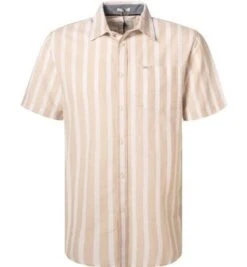 Pepe Jeans Kurzarmhemd, Slim Fit, Leinen-Baumwolle, Beige-weiß Gestreift