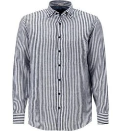 OLYMP Hemd, Casual Modern Fit, Reines Leinen, Navy-weiß Gestreift