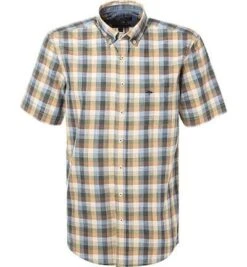 FYNCH-HATTON Kurzarmhemd, Baumwolle, Blau-gelb Kariert