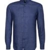 Hemd, Regular Fit, Reines Leinen, Navy Meliert -Milestone Shop 414586 norm