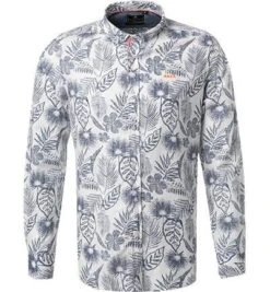 Hemd, Leinen, Hellblau-weiß Gemustert