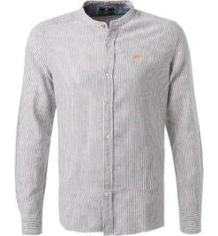 Hemd, Leinen, Olivgrün-weiß Gestreift