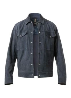 Lederjacke, Ziegenvelours, Dunkelblau