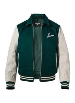 Strellson Lederblouson, Lammnappa-Baumwolle, Dunkelgrün-weiß