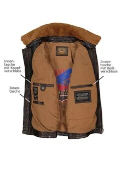 MILESTONE Lederjacke MS Mitchell, Lammnappa Lammfellkragen, Schwarz-dunkelbraun -Milestone Shop 416502 norm3