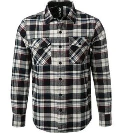 Replay Overshirt, Baumwolle, Navy-creme Kariert